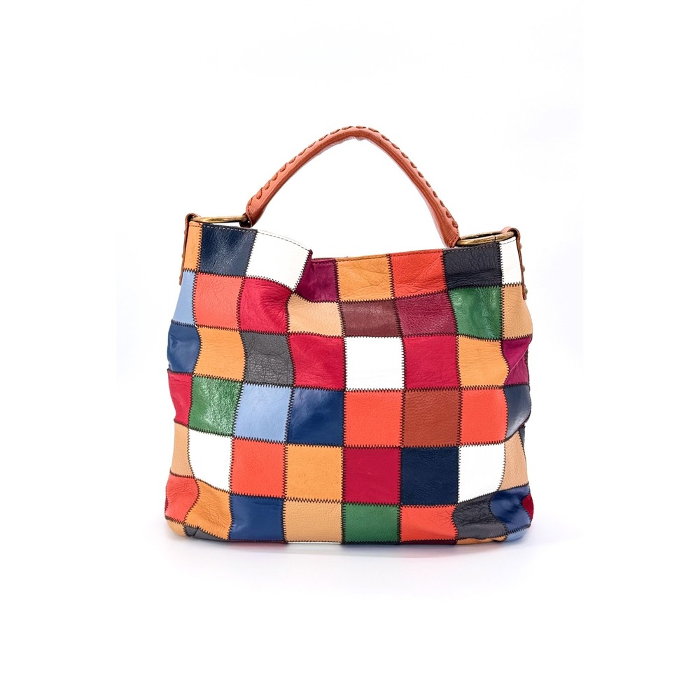 Stella & Max Patchwork Leather Hobo Bag Multicolor Brass Hardware